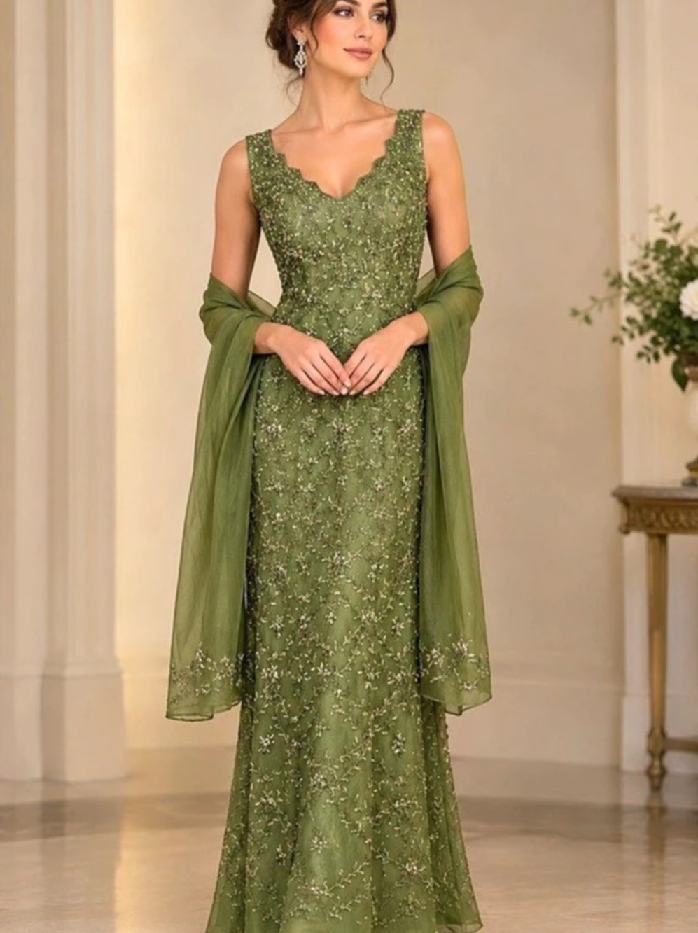 VTG Stephen Yearick Silk Beaded couture evening gown gala pageant dress S